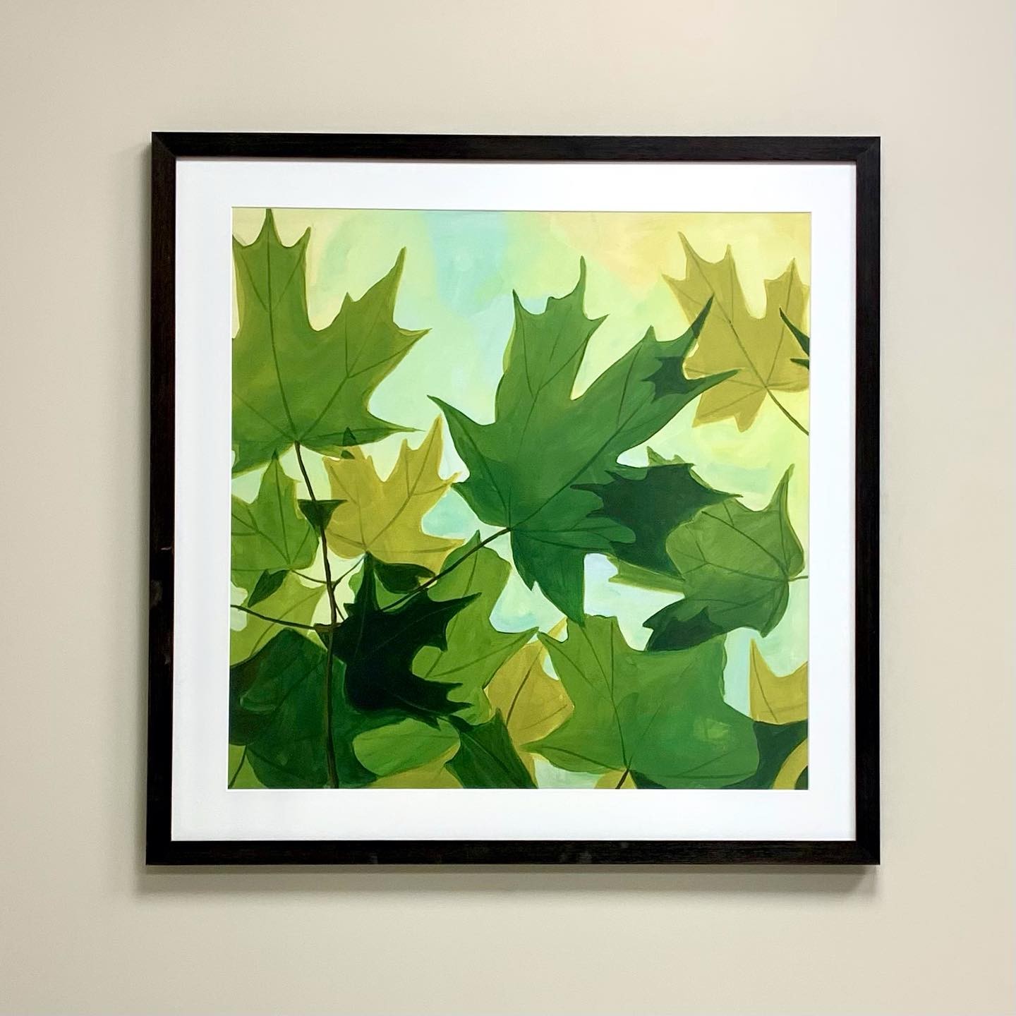 framed-botanical-artwork-green-leaves-commercial-interior-wall-install